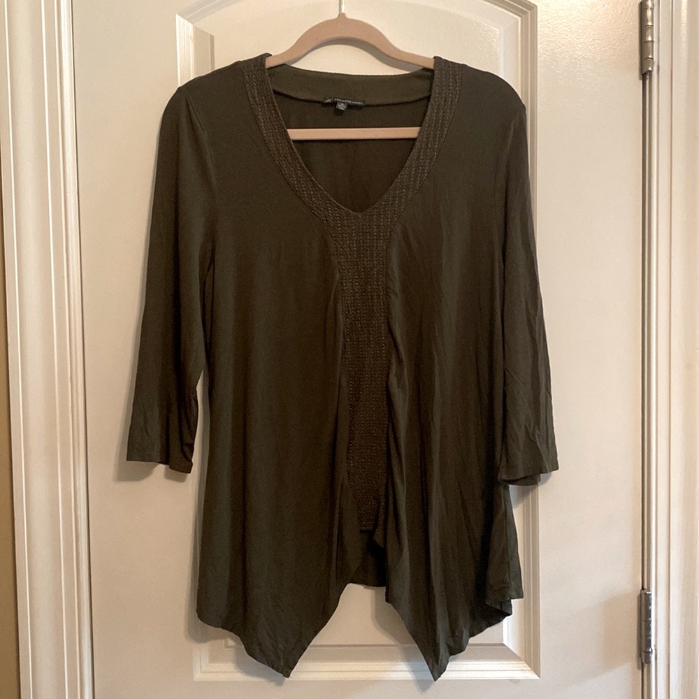 Adrianna Papell olive green quarter length shark bite top